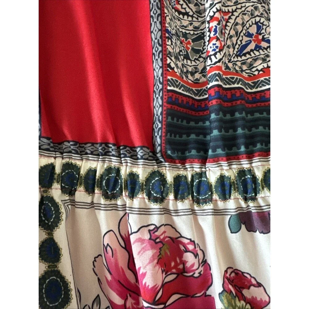 Anthropologie Vanessa Virginia Persian Rose Dress Tassels Red Navy White Small - Picture 11 of 14